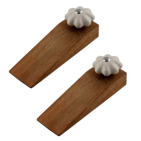 2 Pieces Cream Melon Crackle Ceramic Wooden Door Stopper